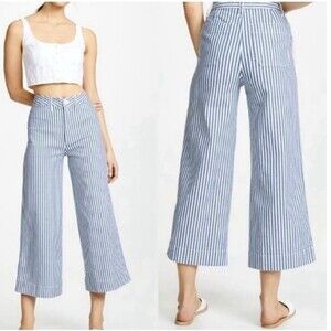 Madewell Emmett Wide Leg Crop Pants Railroad Stripe Blue White Womens Size 23